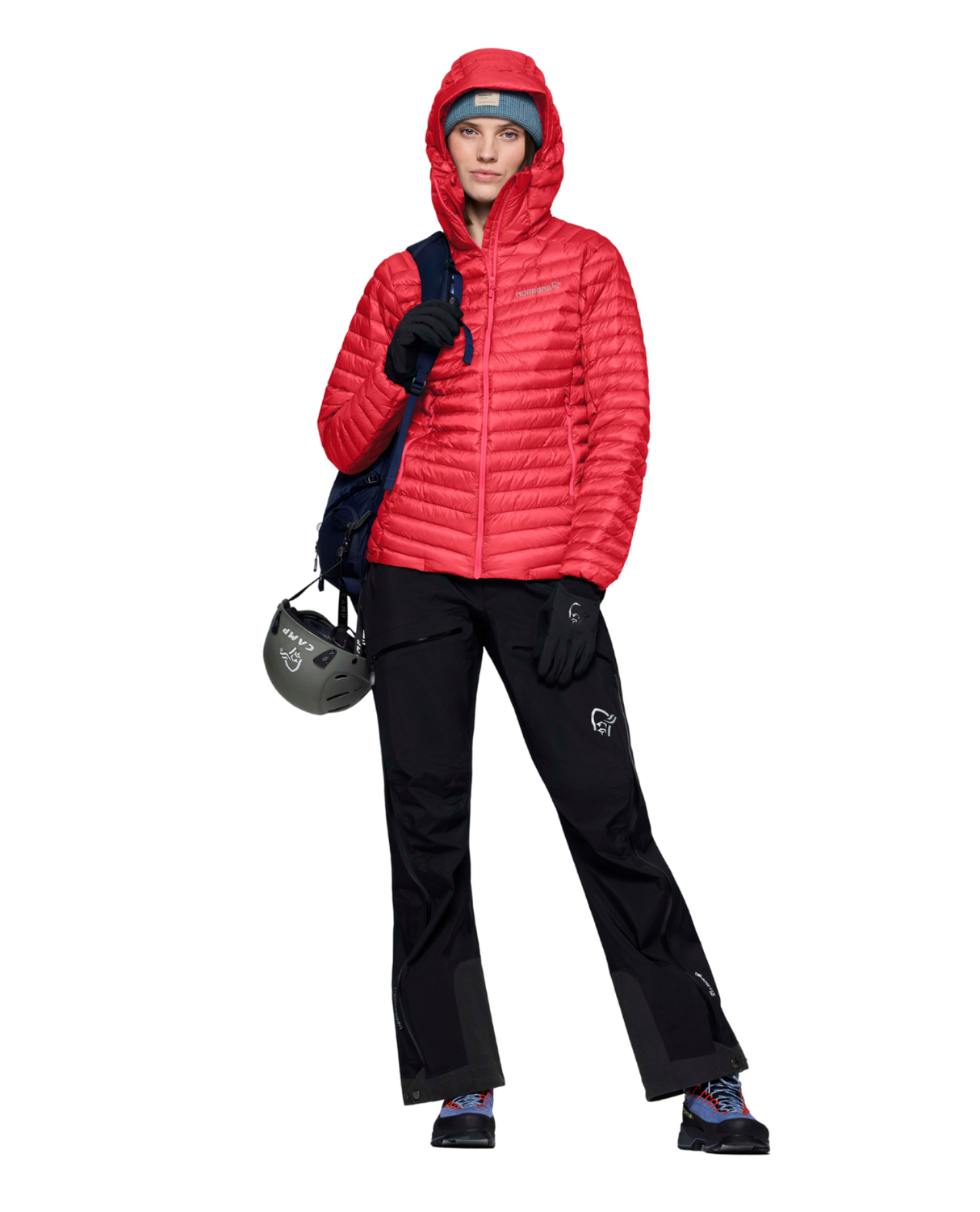 Norröna Women trollveggen down800 super light Hood - Watermelon - Alpingaraget