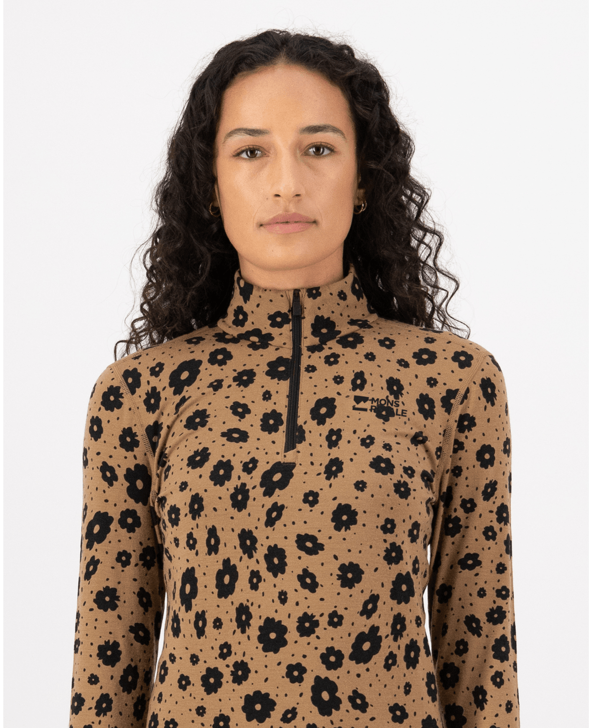 Mons Royale Womens Cascade Merino Base Layer 1/4 Zip Long Sleeve - Aoraki Lily Toffee - Underställ - Alpingaraget