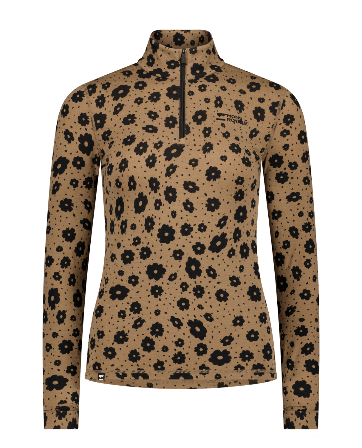 Mons Royale Womens Cascade Merino Base Layer 1/4 Zip Long Sleeve - Aoraki Lily Toffee - Underställ - Alpingaraget