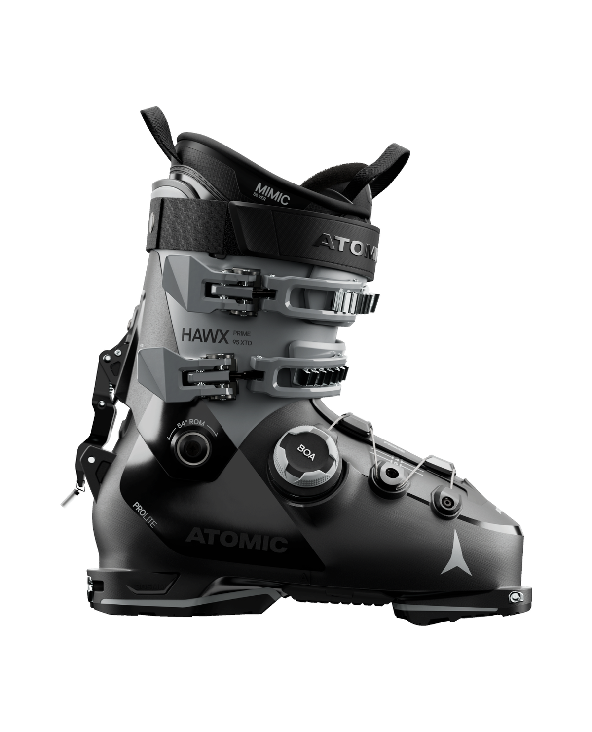Atomic Hawx Prime XTD 95 BOA 26/27 toppturspjäxa för damer i svart och grått med integrerat BOA-system.