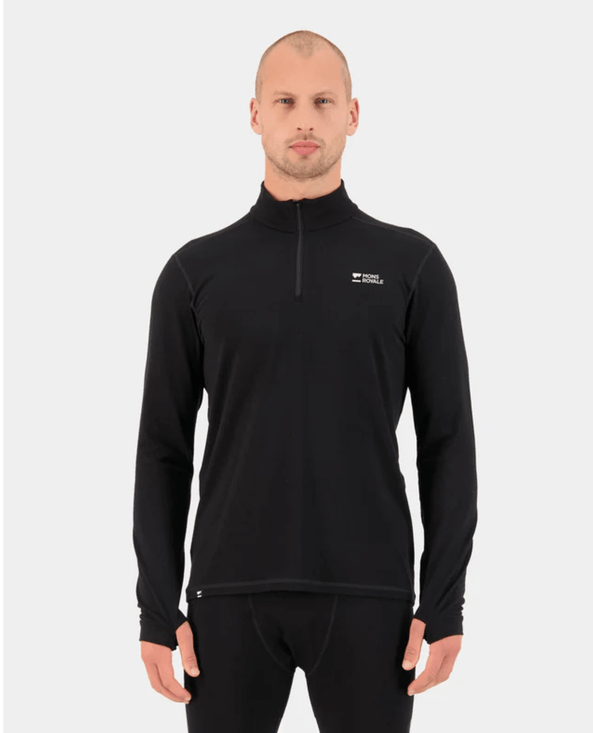 Mons Royale Mens Cascade Flex 1/4 Zip - Black - Underställ - Alpingaraget