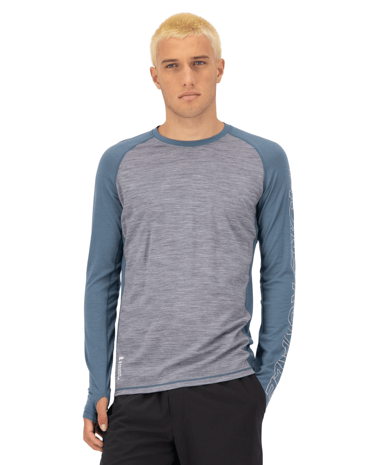 Mons Royale Mens Temple Merino Long Sleeve - Grey Heather / Goblin Blue - Underställ - Alpingaraget
