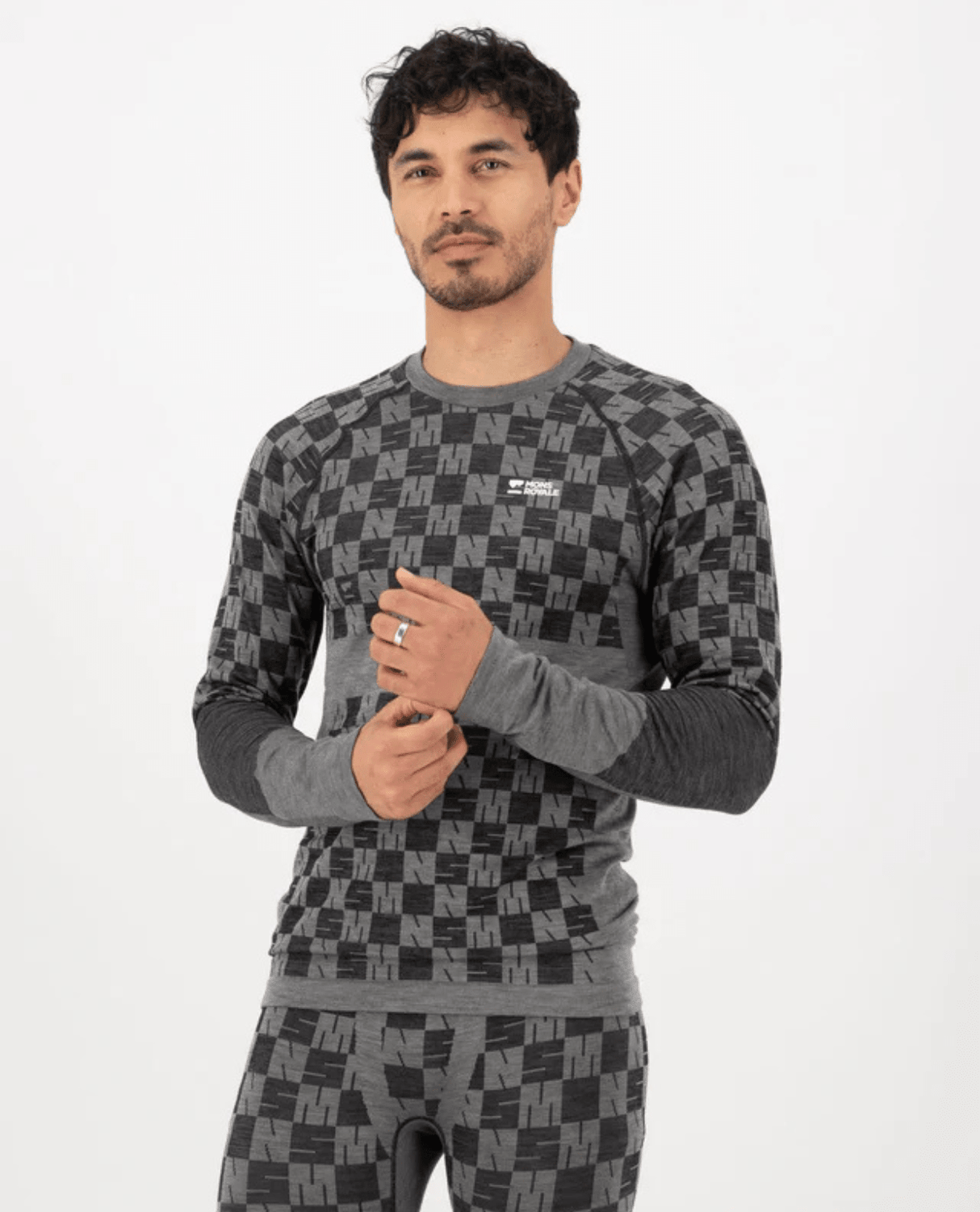 Mons Royale Mens Ascender Merino Long Sleeve - Dried Sage / Black - Underställ - Alpingaraget