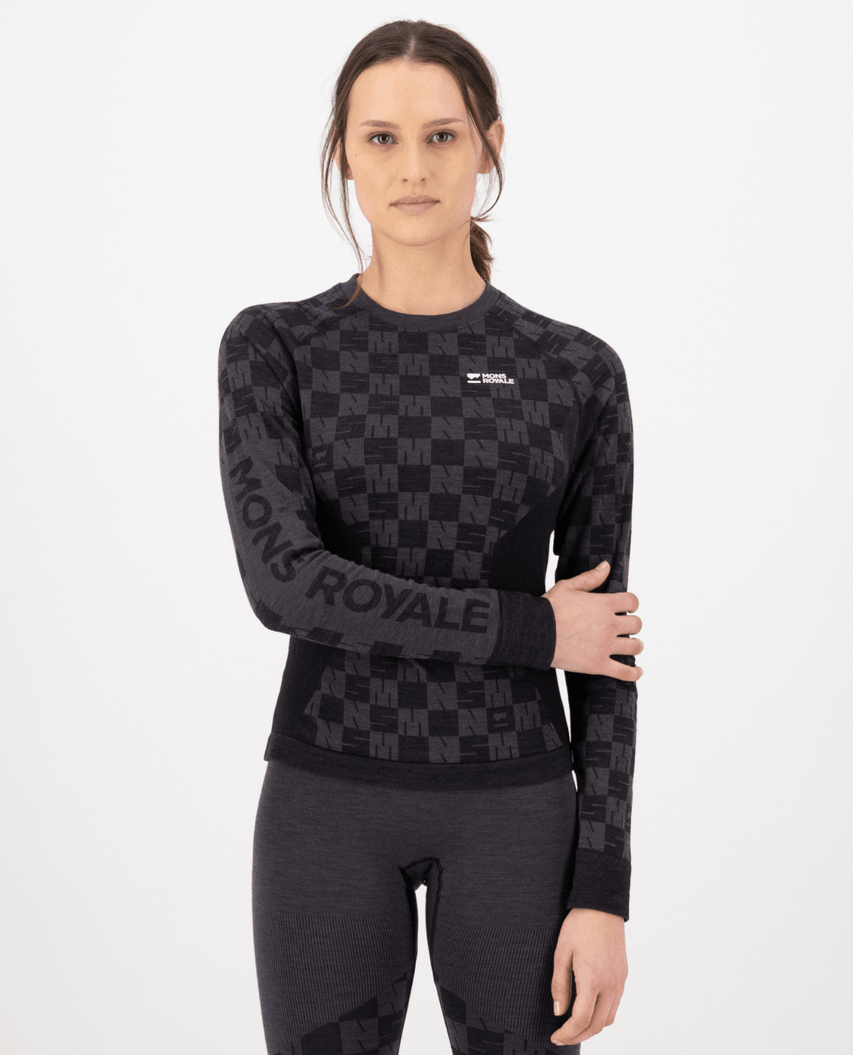 Mons Royale Womens Ascender Merino Seamless Long Sleeve - Forged Iron / Black - Underställ - Alpingaraget