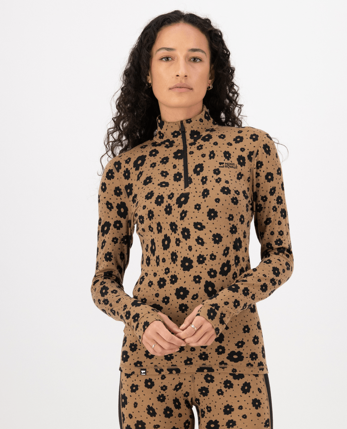 Mons Royale Womens Cascade Merino Base Layer 1/4 Zip Long Sleeve - Aoraki Lily Toffee - Underställ - Alpingaraget