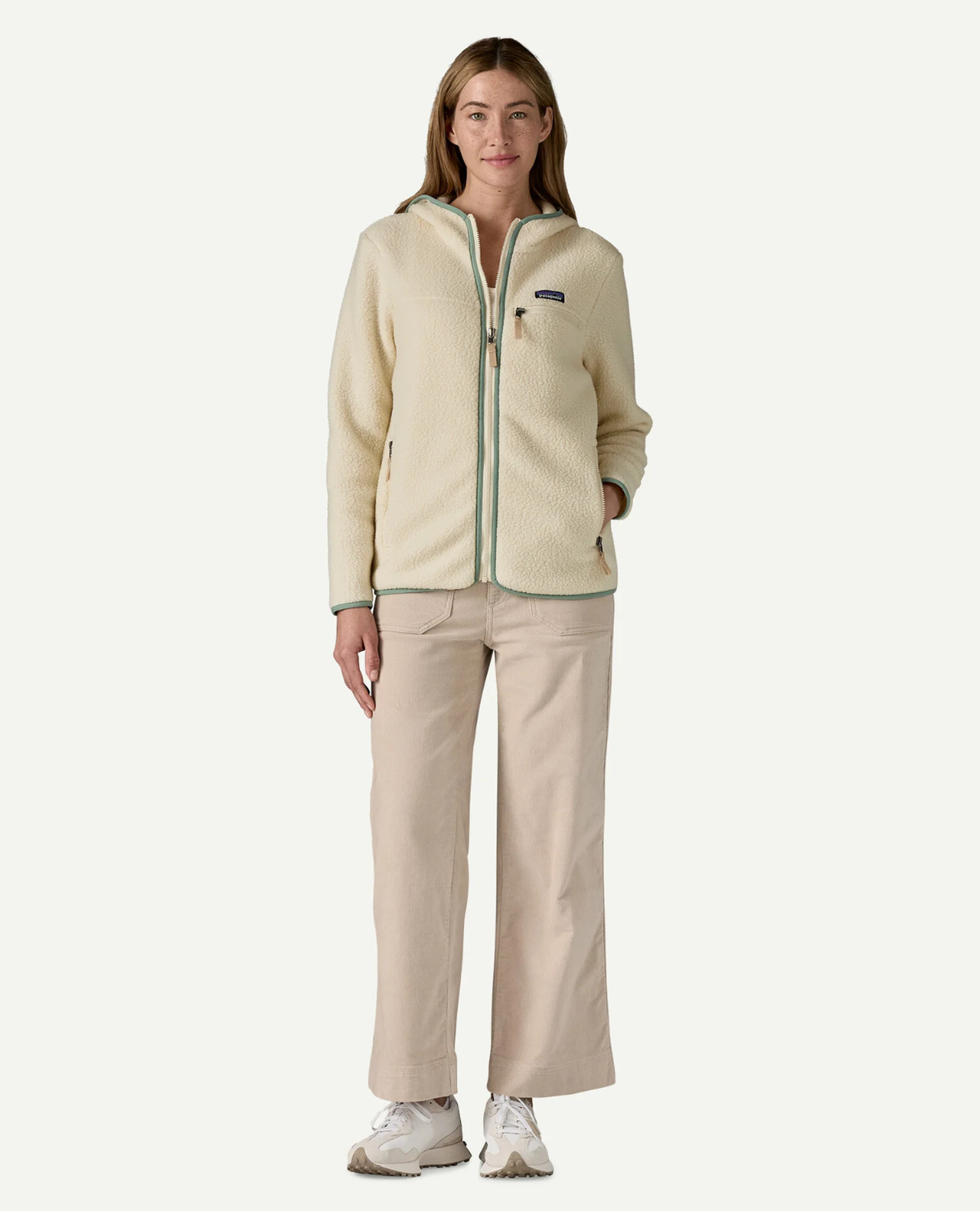Patagonia Women Retro Pile Hoody - Natural w/Ellwood Green