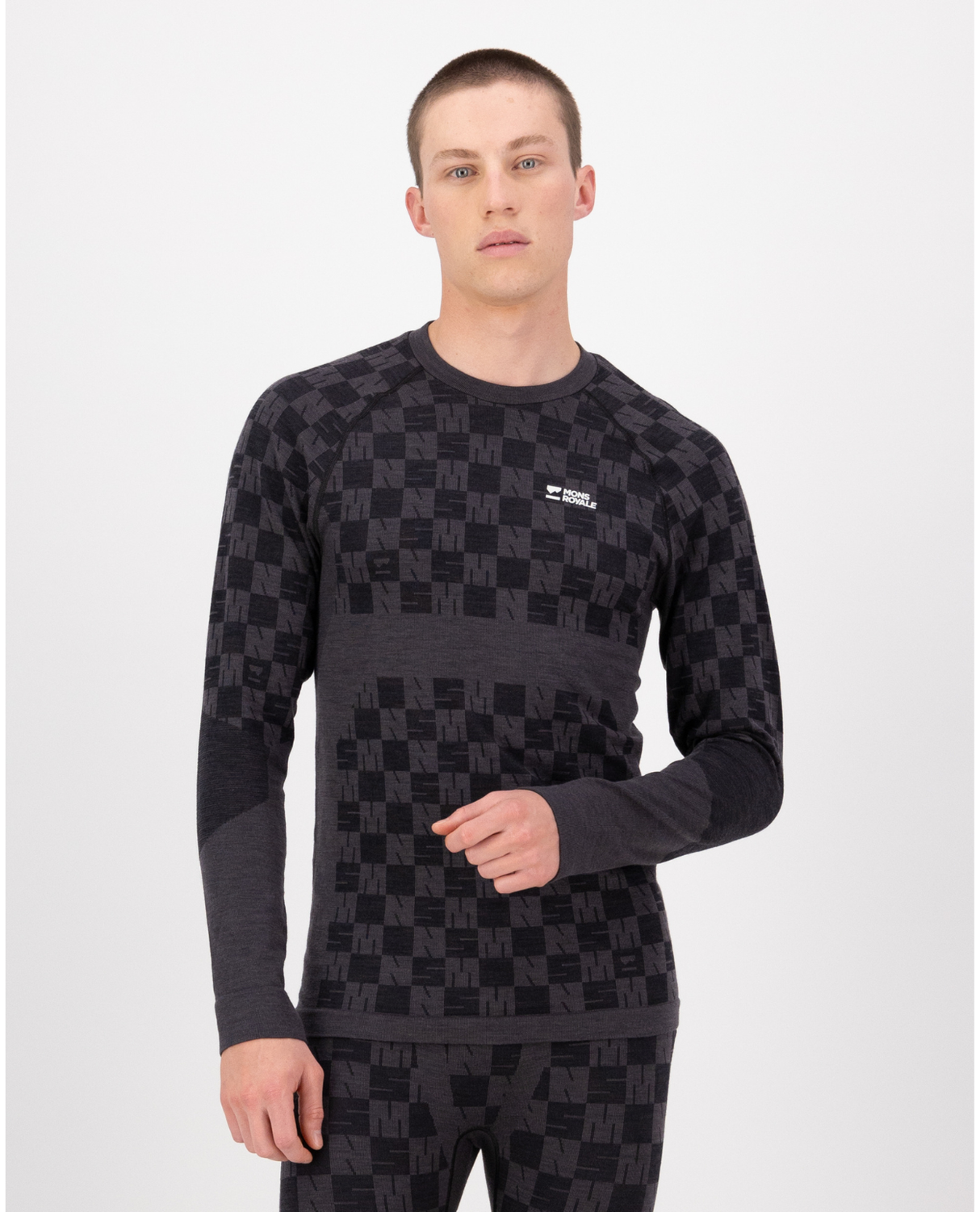 Mons Royale Mens Ascender Merino Seamless Long Sleeve - Forged Iron / Black