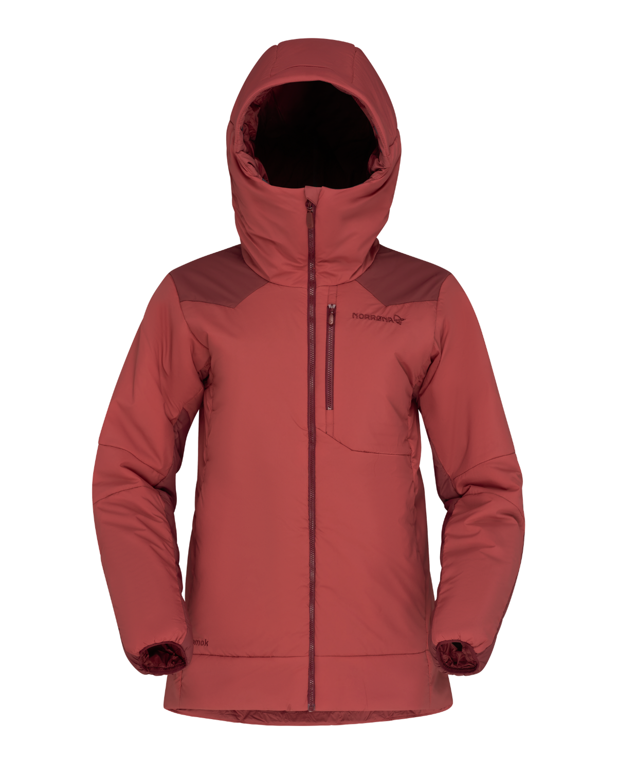 Norrøna Tamok thermo80 Zip Hood Women - Cowhide/Port vinröd damjacka för skidåkning