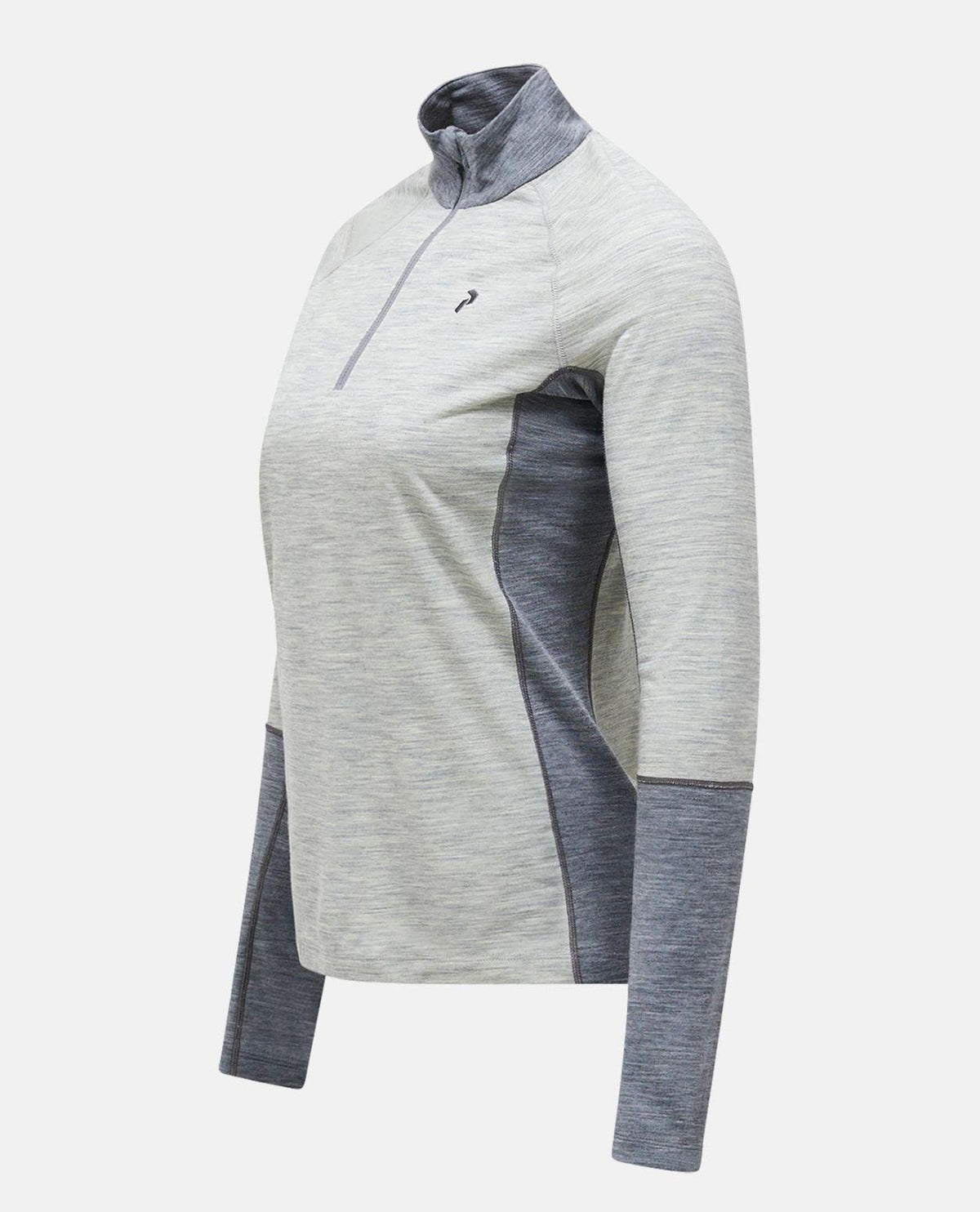 Gråmelerat damunderställ med halv dragkedja och mörkare paneler i sidorna.
