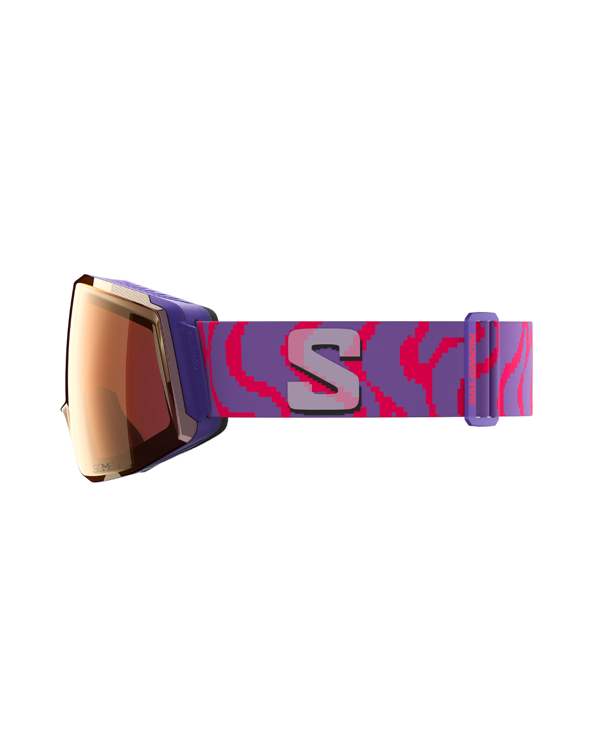 Salomon Skarn Prime Sigma skidglasögon i lila design med spegellins och mönstrat band.