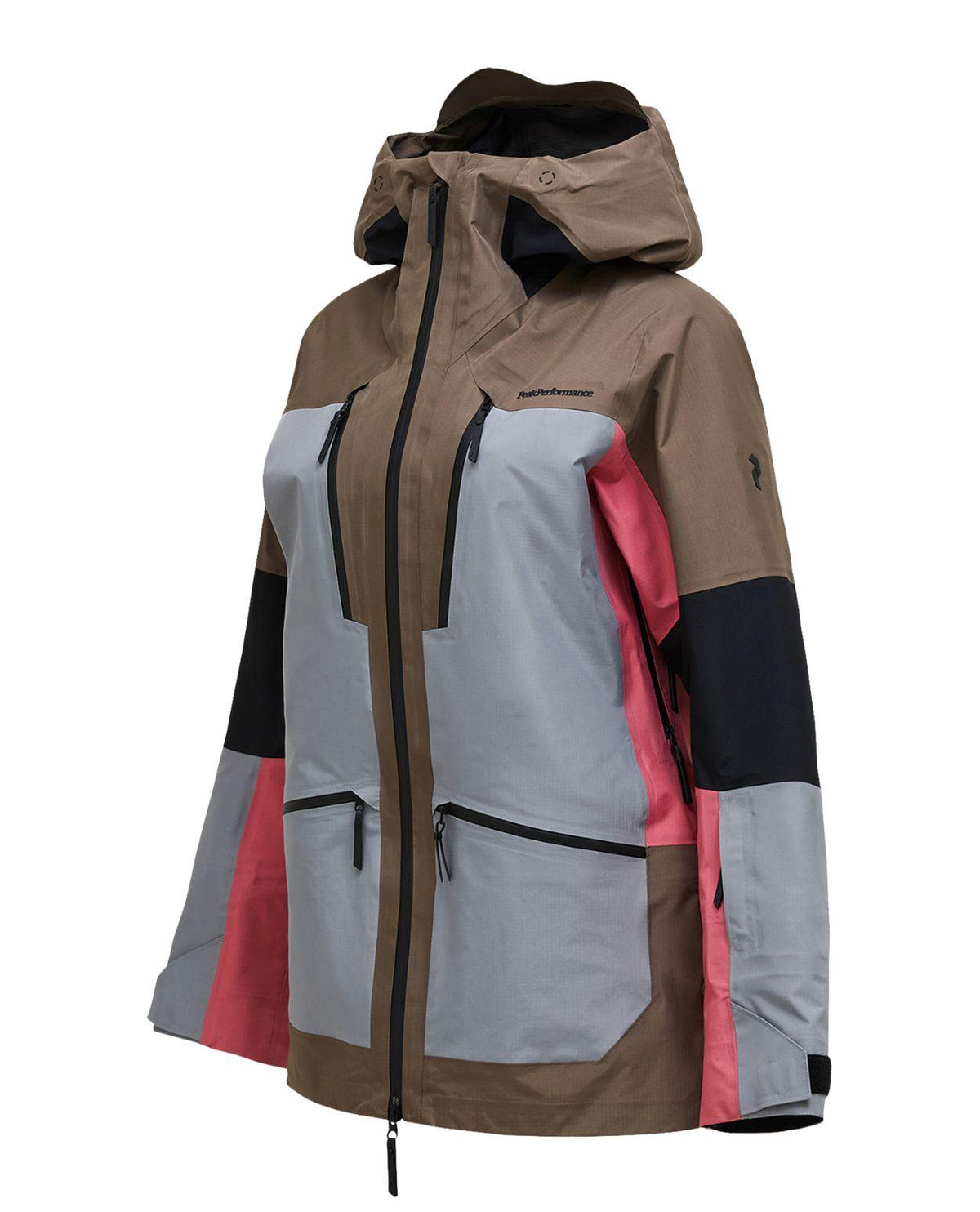 Peak Performance Vertical Gore-Tex Pro skidjacka dam i brunt, ljusgrått och rosa.