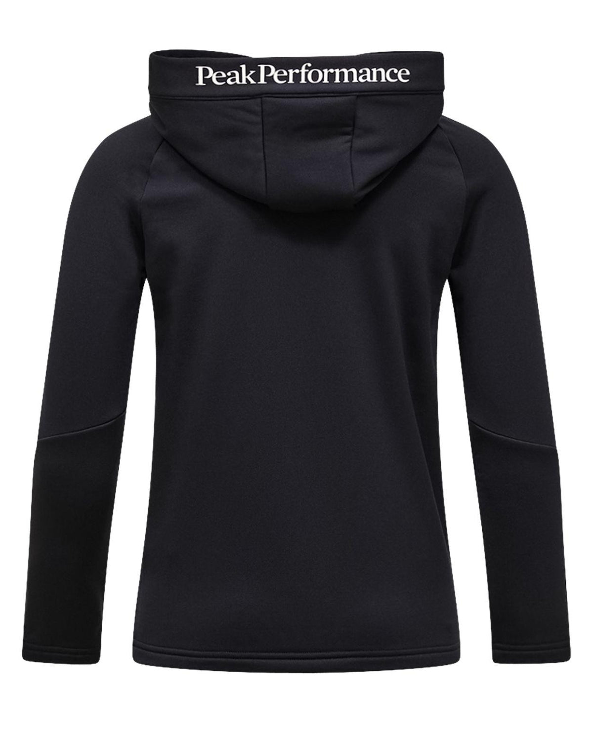 Peak Performance Rider Essentials Zip Hood Junior - Svart mellanlager bakifrån med huva och logotyp.
