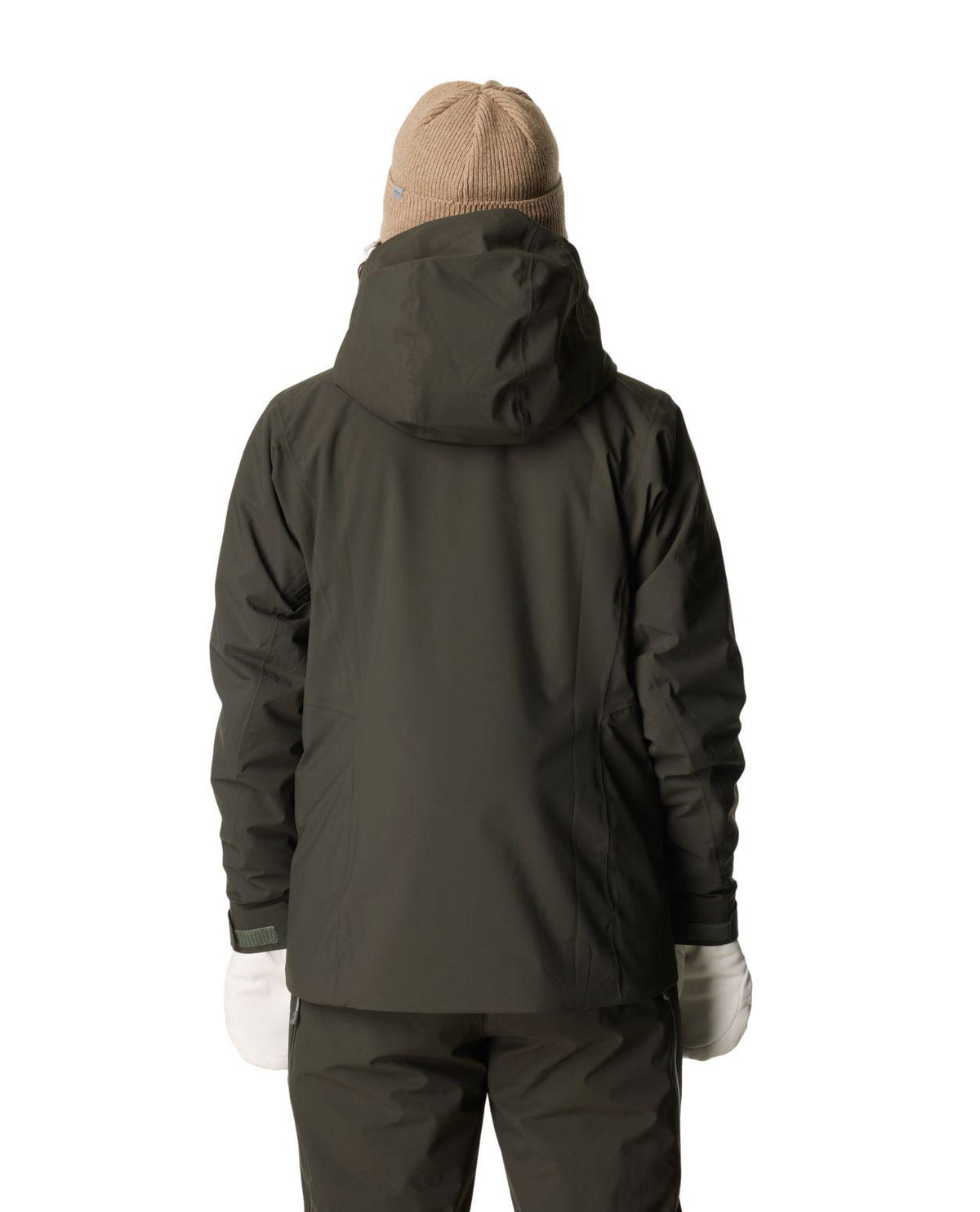 Baksida av Houdini Ride Insulated Jacket för dam i färgen grön illusion, visad bakifrån på person.