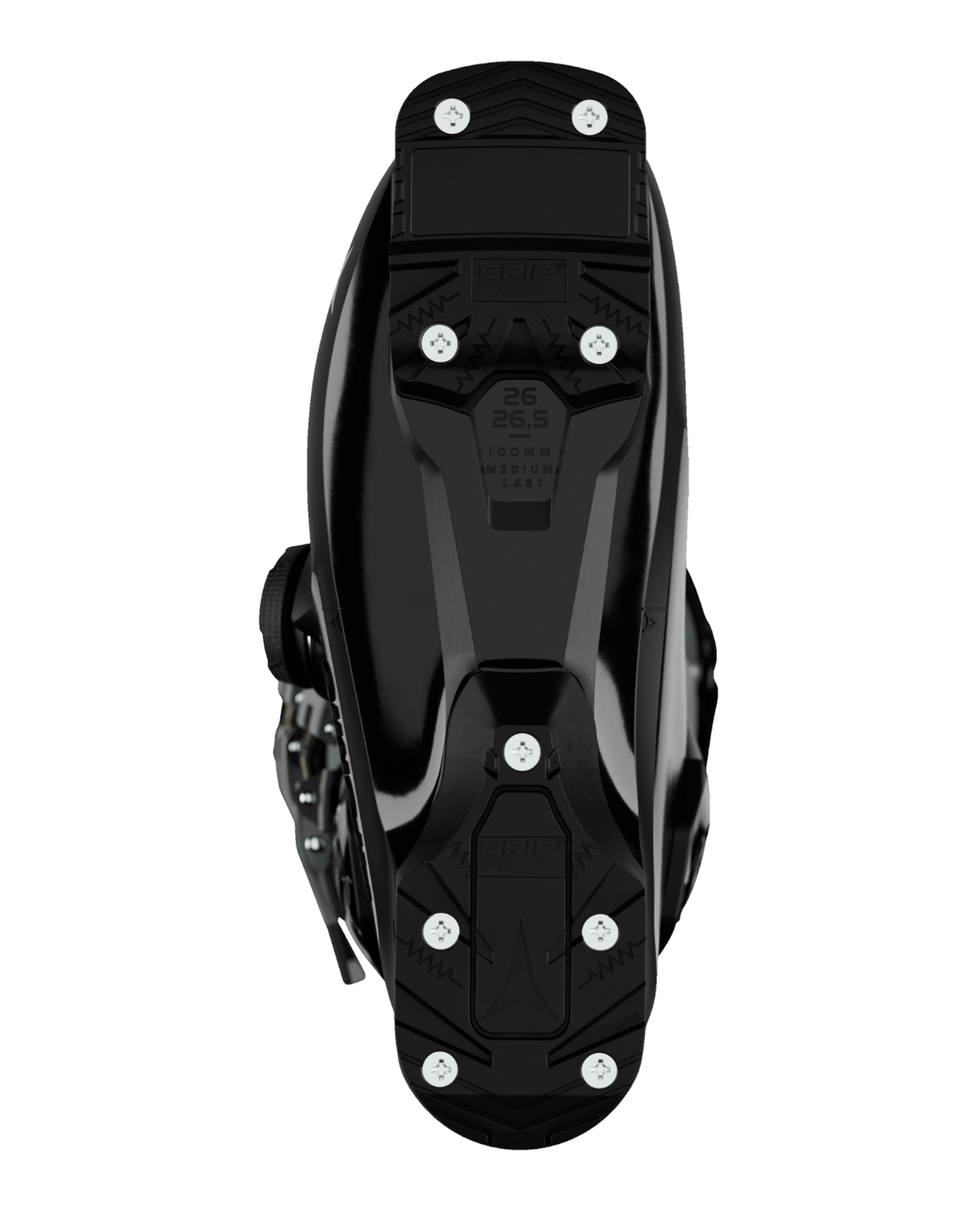 Sula med GripWalk på Atomic Hawx Prime 95 BOA Women, en svart alpinpjäxa för damer med 100 mm läst.