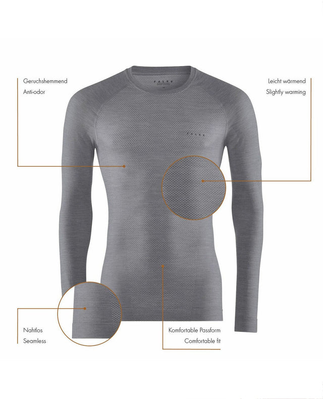 FALKE Men Long-sleeve shirt Wool-Tech Light - Black - Alpingaraget