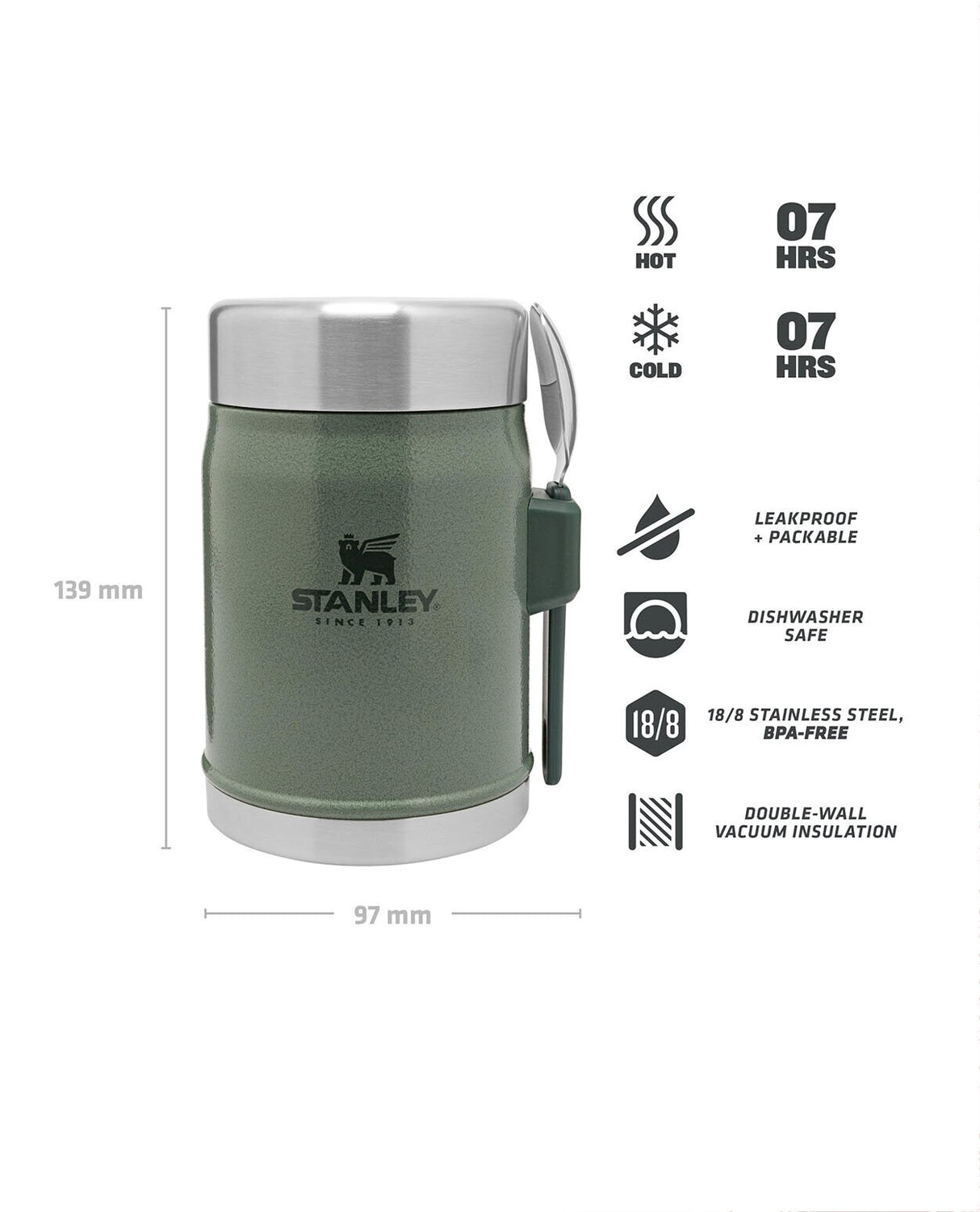 Stanley The Legendary Food Jar+Spork 0.4l - Hammertone Green - Alpingaraget