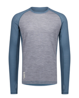 Mons Royale Mens Temple Merino Long Sleeve - Grey Heather / Goblin Blue