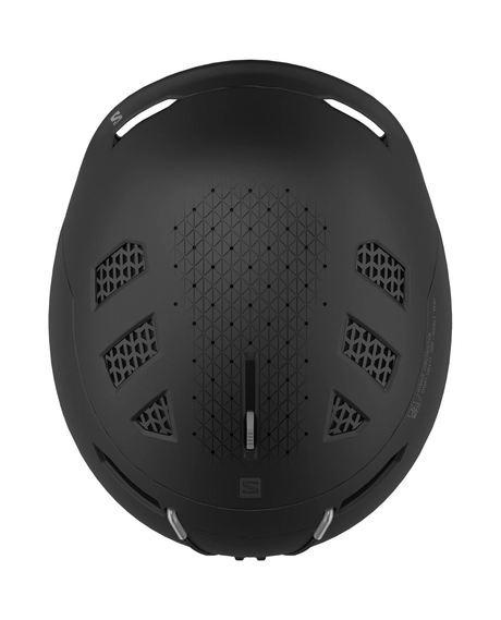 Svart Salomon Husk Prime Mips skidhjälm med BOA Fit System för perfekt passform, visad ovanifrån. Finns i storlek M (56-59 cm) och L (59-62 cm). - Alpingaraget