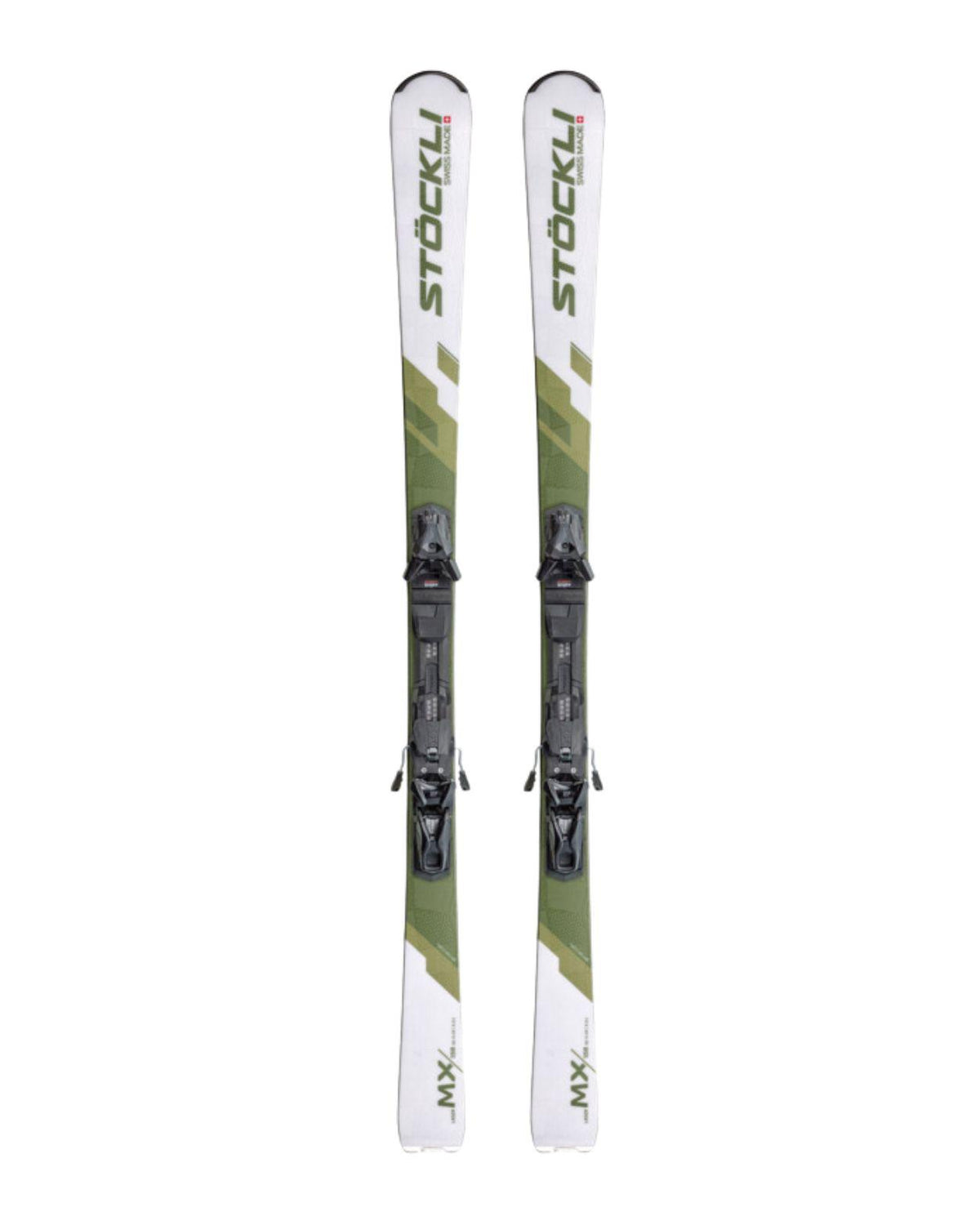 Stöckli Laser MX + SRT pistskidor för damer med vit och grön design - Alpingaraget