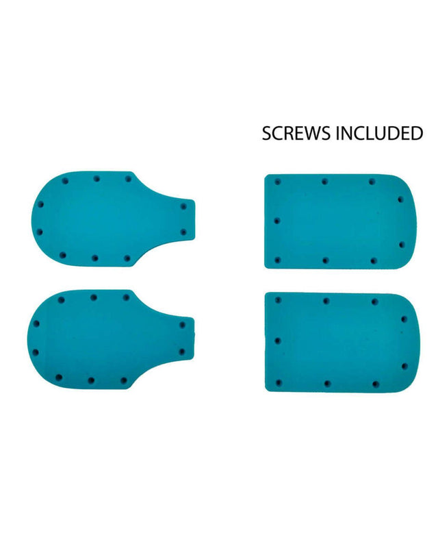 Turkos Head Lifter Set 3/5 mm med höjningsplattor för pjäxans häl och tå samt tillhörande monteringsskruvar.
