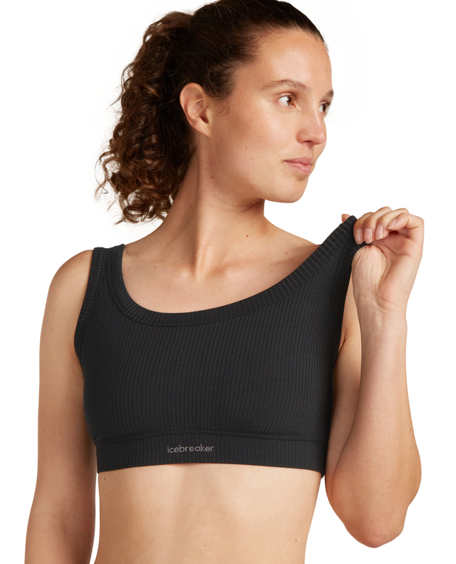 Icebreaker Women's Merino Blend Rib Lotus Bra - Black - Alpingaraget