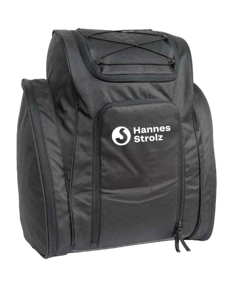 Strolz Race Boot Backpack - Svart pjäxbag från Strolz med tryckt logotyp framtill.