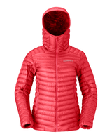 Norröna Women trollveggen down800 super light Hood - Watermelon - Alpingaraget