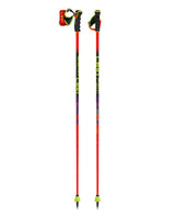 Leki Venom GS TR storslalomstavar i ny röd, lila och neongul design för alpina tävlingsåkare.