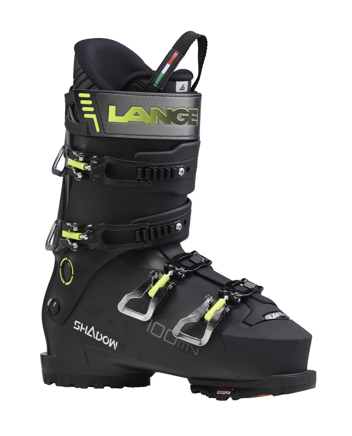 Lange Shadow 100 MV GW alpinpjäxa i svart design med matchande spännen.