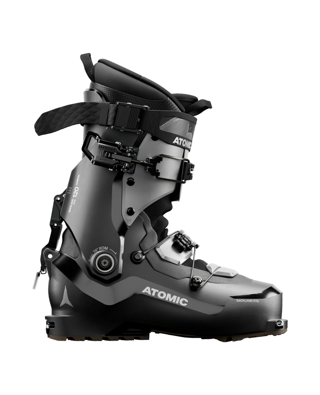 Atomic Backland XTD Carbon 120 GW är en teknisk toppturspjäxa i svart och silver med kolfiber och GripWalk.