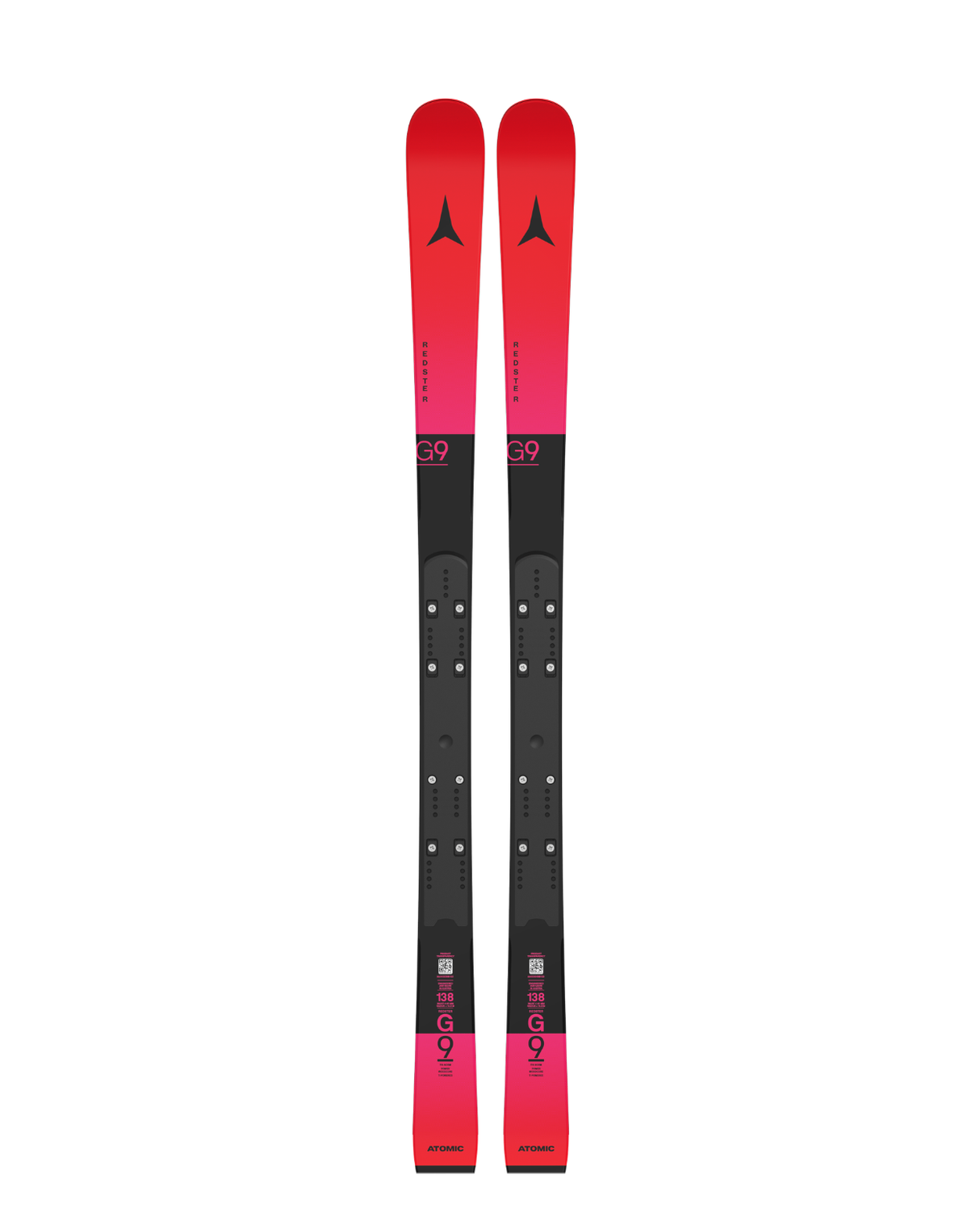 Atomic Redster G9 FIS J-RP 26/27 junior-storslalomskidor i rött och svart med monterad raceplatta.