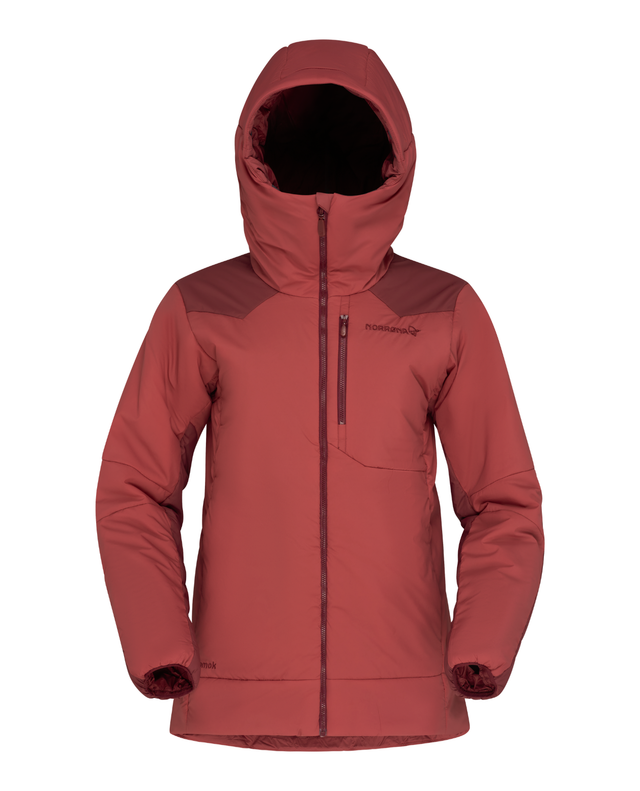 Norrøna Tamok thermo80 Zip Hood Women - Cowhide/Port vinröd damjacka för skidåkning