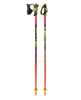 Leki WCR Evo Lite SL TR juniorracingstavar för slalom i rött, violett och neongult med Trigger 3D-system.