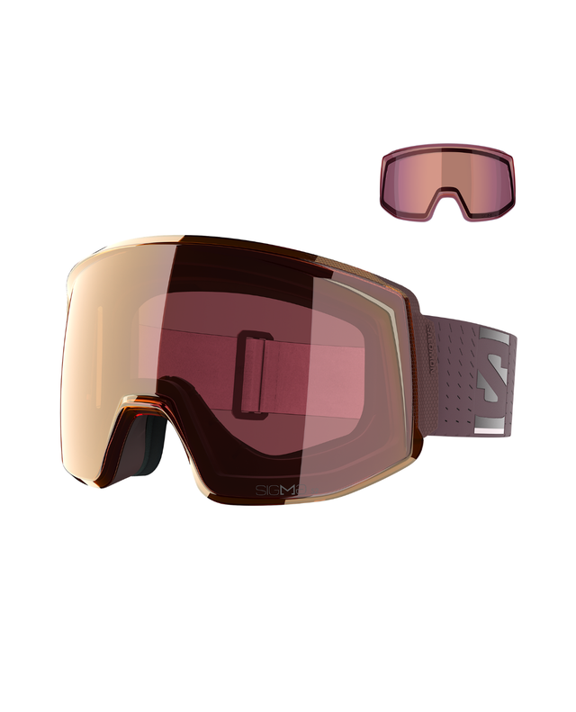 Salomon Skarn Prime Sigma Goggles i Huckleberry-färg med spegellins för alpina skidåkare.