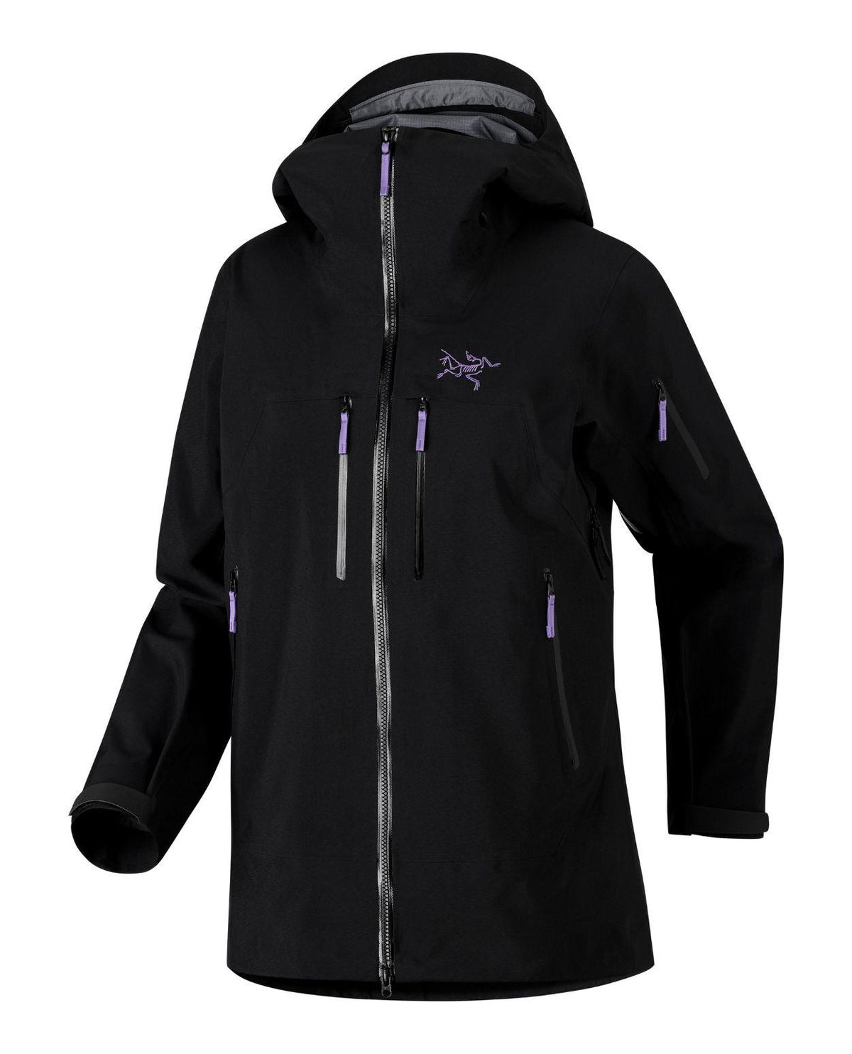 Arc'teryx Rush Jacket Women i färgerna Svart och Violectric, en teknisk skidjacka för dam.