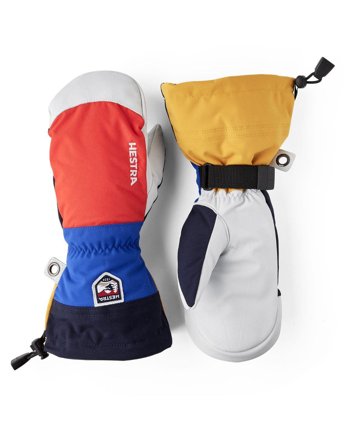 Hestra Army Leather Heli Ski Mitt i flerfärgad design för alpina skidåkare.