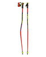 Leki WCR Pro GS TR racingstavar i Bright Red/Violet/Neon Yellow med aerodynamisk profil och Trigger-grepp för tävlingsåkare.
