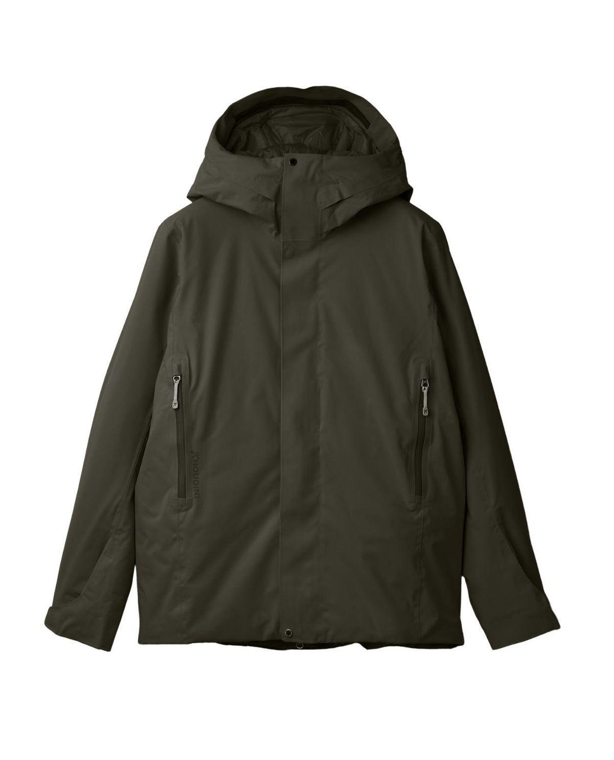 Houdini Ride Insulated Jacket dam i mörkgrön färg med huva och dragkedjeförsedda fickor.