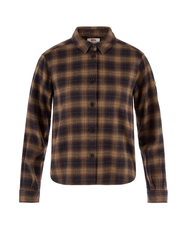 Fjällräven Övik Boxy Flannel Shirt Women i färgkombinationen black och wood brown för dam.