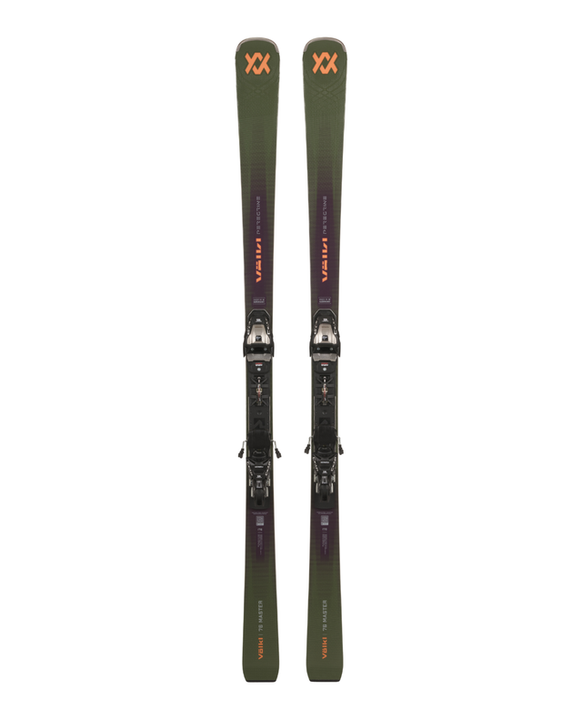 Völkl Peregrine 76 MASTER + Comp 12 GW pistskidor framifrån med förmonterad bindning.