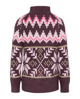 Kari Traa Amelia Knit i färgen Cocoa Powder, sedd bakifrån med sitt norskinspirerade mönster.