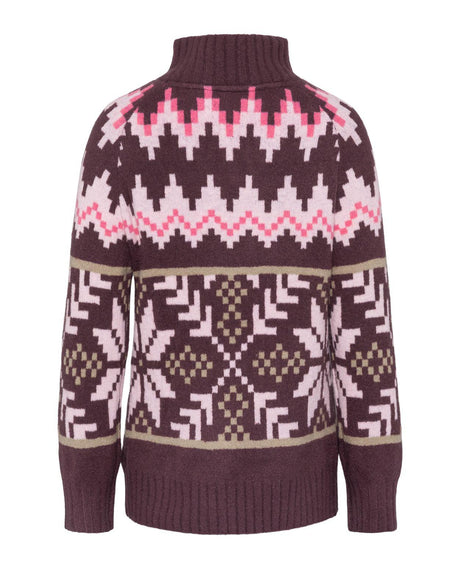Kari Traa Amelia Knit i färgen Cocoa Powder, sedd bakifrån med sitt norskinspirerade mönster.