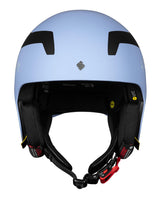 Sweet Protection Volata 2Vi Mips i färgen Placid Blue, en avancerad racehjälm för alpina skidåkare sedd framifrån.