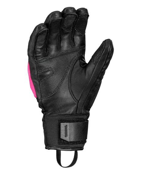 Leki WCR Pro Zero racinghandske i läder med greppvänlig handflata och rosa detaljer för tävlingsåkare.