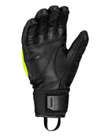 Leki WCR Pro Zero racinghandske med greppvänlig läderhandflata och neongula detaljer för alpina tävlingsåkare.