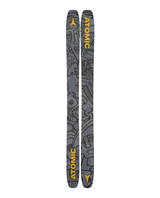 Atomic Bent Chetler 120 26/27 freerideskidor med grå konstnärlig grafik och gula detaljer för djupsnö.