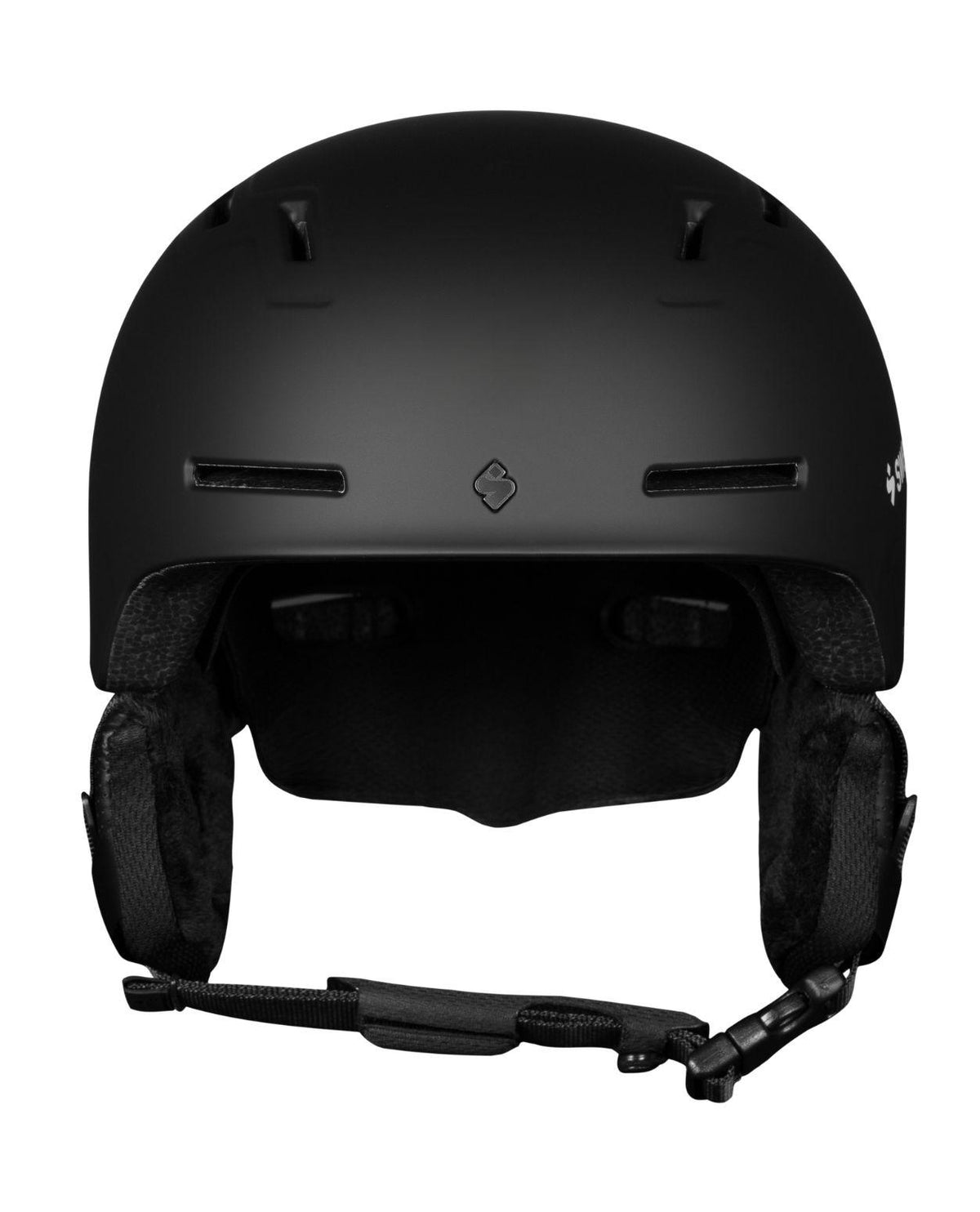 Sweet Protection Winder Mips juniorhjälm i matt svart med stilren design för unga skidåkare.