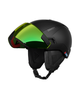 Svart Atomic Revent GT Amid Visirhjälm med integrerat grönt spegelvisir för optimal sikt i skidbacken.