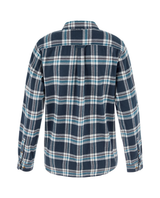 Baksida av Fjällräven Övik Heavy Flannel Shirt Women i mörkblå mönstrad flanell för dam.