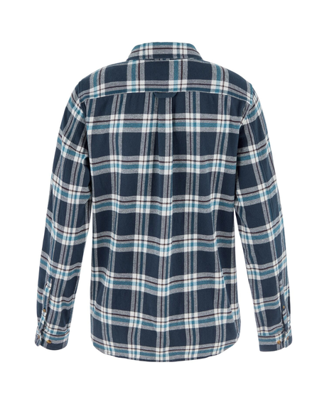 Baksida av Fjällräven Övik Heavy Flannel Shirt Women i mörkblå mönstrad flanell för dam.